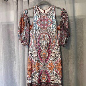 Analili Paisley Fitted Sheath Dress Chiffon Sleeve XS